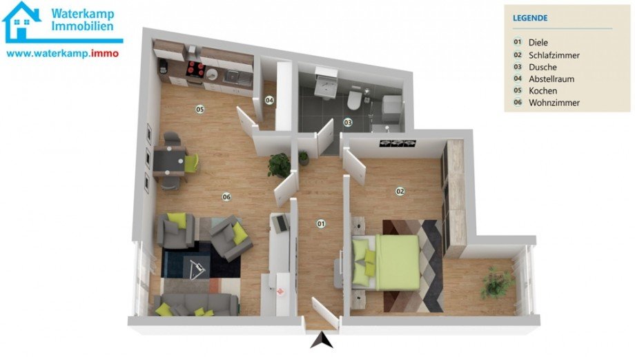 Grundriss 3-D Computer-Animation Erdgeschosswohnung Laer