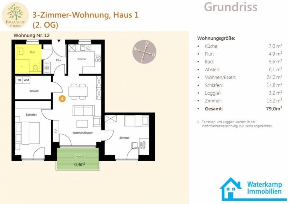 20161213 Grundriss Whg 12 im 2. OG Haus 1 Etagenwohnung M�nster-Mecklenbeck