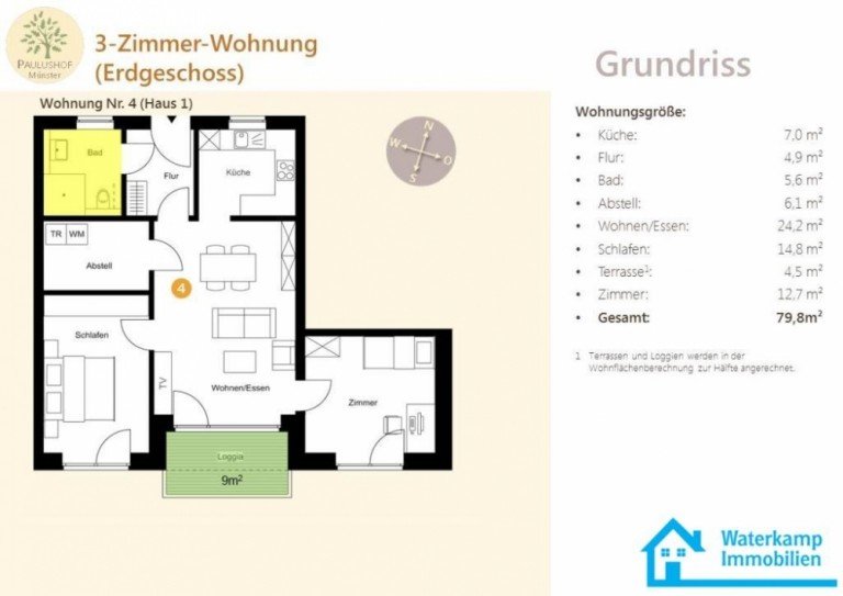 20160906 Grundriss Whg 4_Paulushof M�nster-Mecklenbeck Erdgeschosswohnung Traumhaft sch�ne Eigentumswohnung im EG mit Terrasse in MS-Mecklenbeck 4