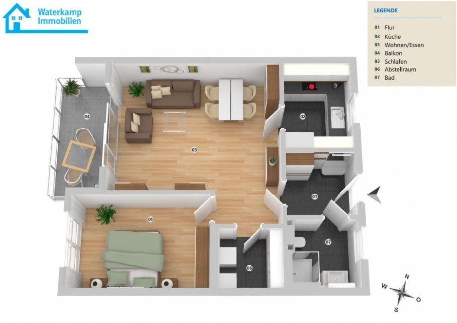 3-D Grundriss Etagenwohnung M�nster-Mecklenbeck