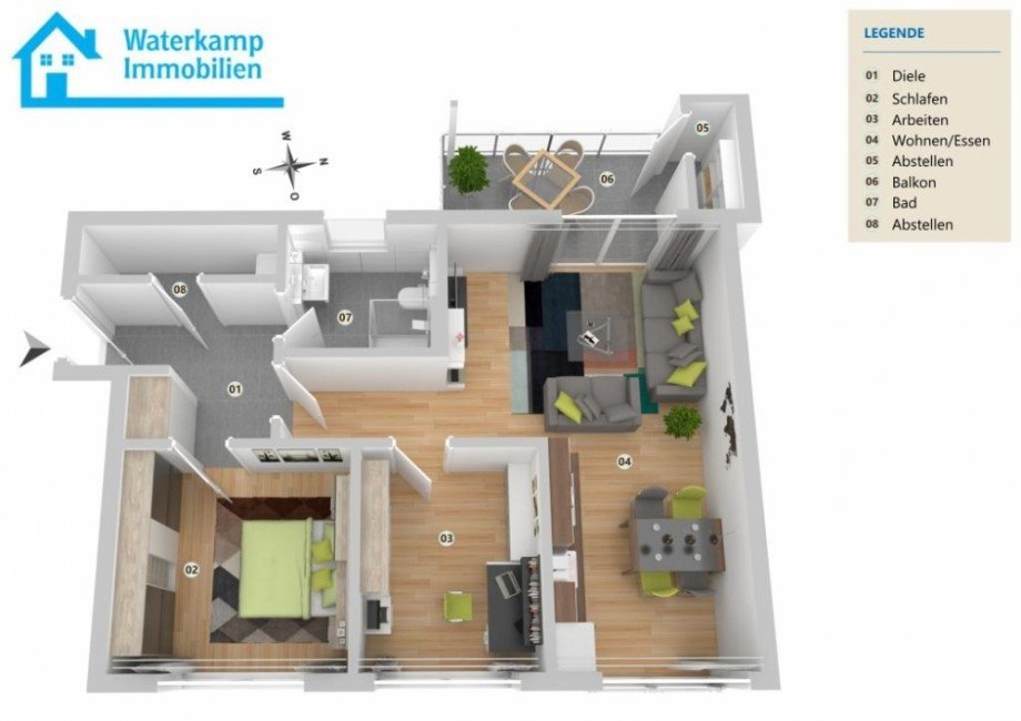 Grundriss 3-D Etagenwohnung Greven