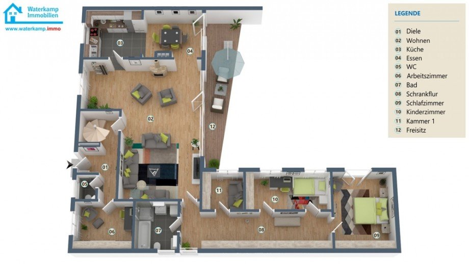 Grundriss (3-D Animation) Bungalow M�nster
