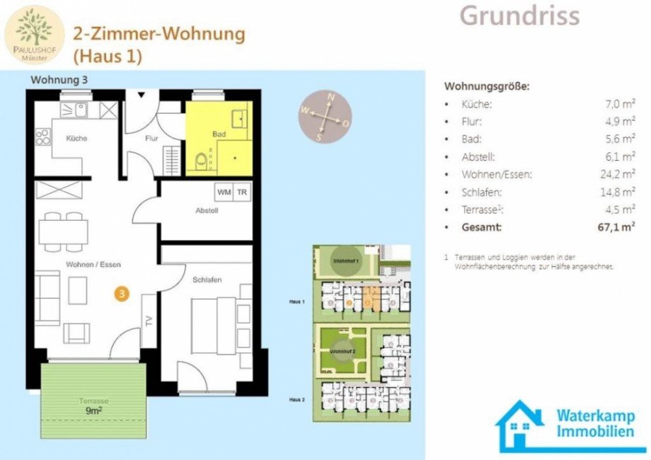 Grundriss H1, EG, Whg 3 Erdgeschosswohnung M�nster-Mecklenbeck