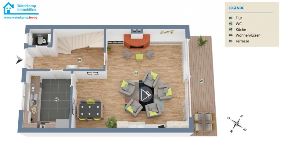 Erdgeschoss (3-D Animation) Reihenmittelhaus Nordwalde