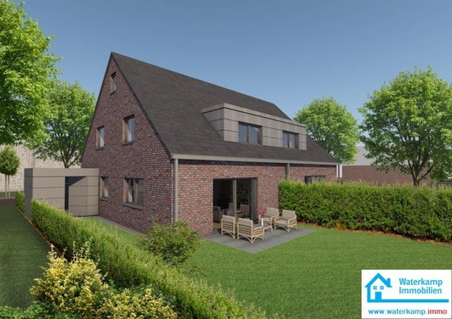 Gartenseite graue Fenster Doppelhaush�lfte Nordwalde