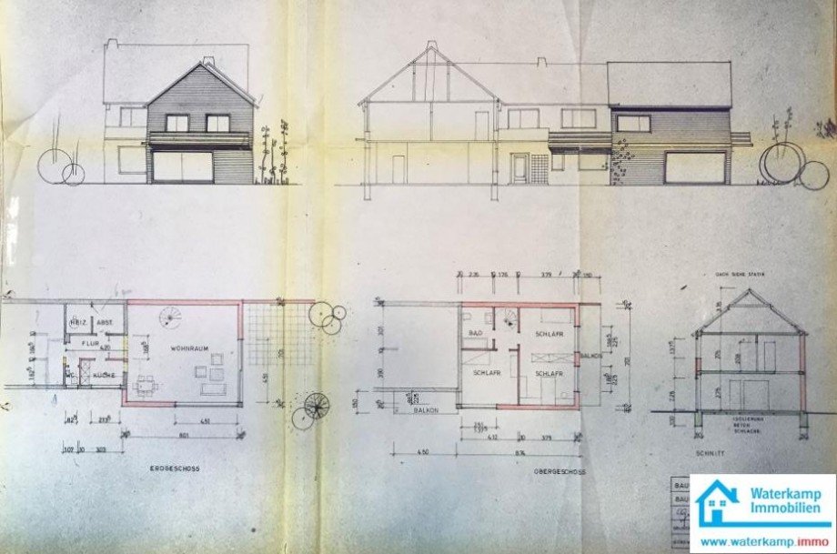 1969 Haus 2, EG, OG, Schnitt + Ansicht geschnitten Mehrfamilienhaus Nordwalde
