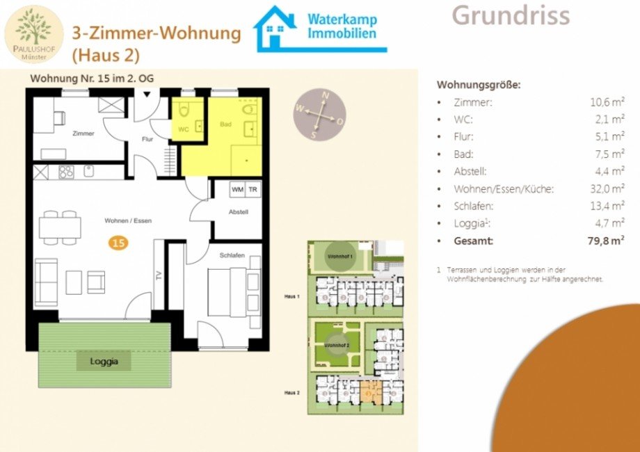 Grundriss Haus 2 Whg 15 im 2. O Etagenwohnung M�nster-Mecklenbeck