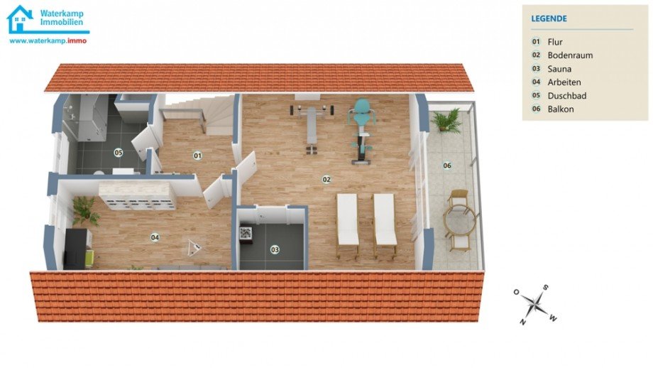 Dachgeschoss (3-D Animation) Reihenmittelhaus Nordwalde