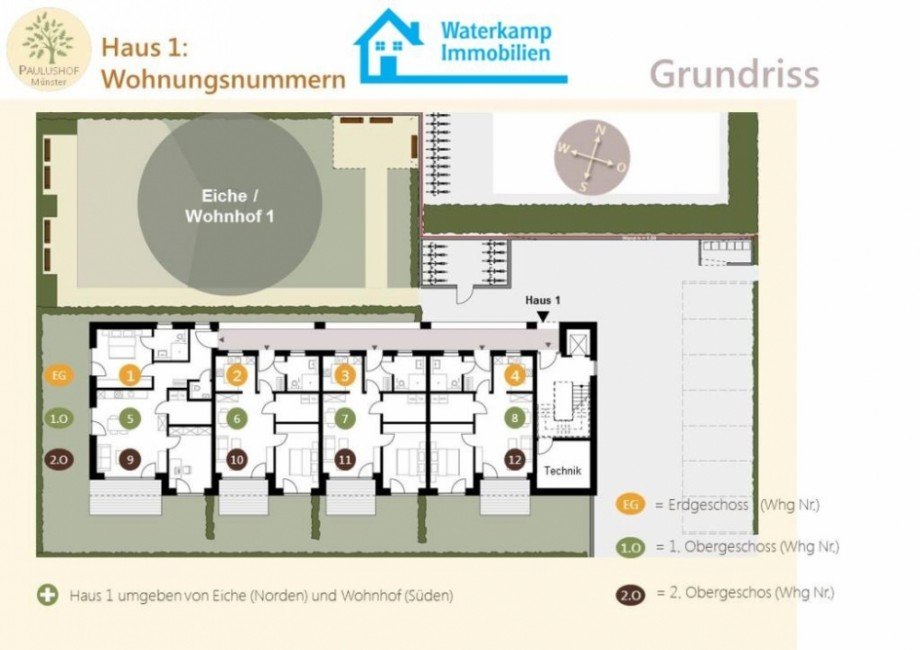 �bersichtsplan Haus 1 mit Wohnungsnummern Erdgeschosswohnung M�nster-Mecklenbeck